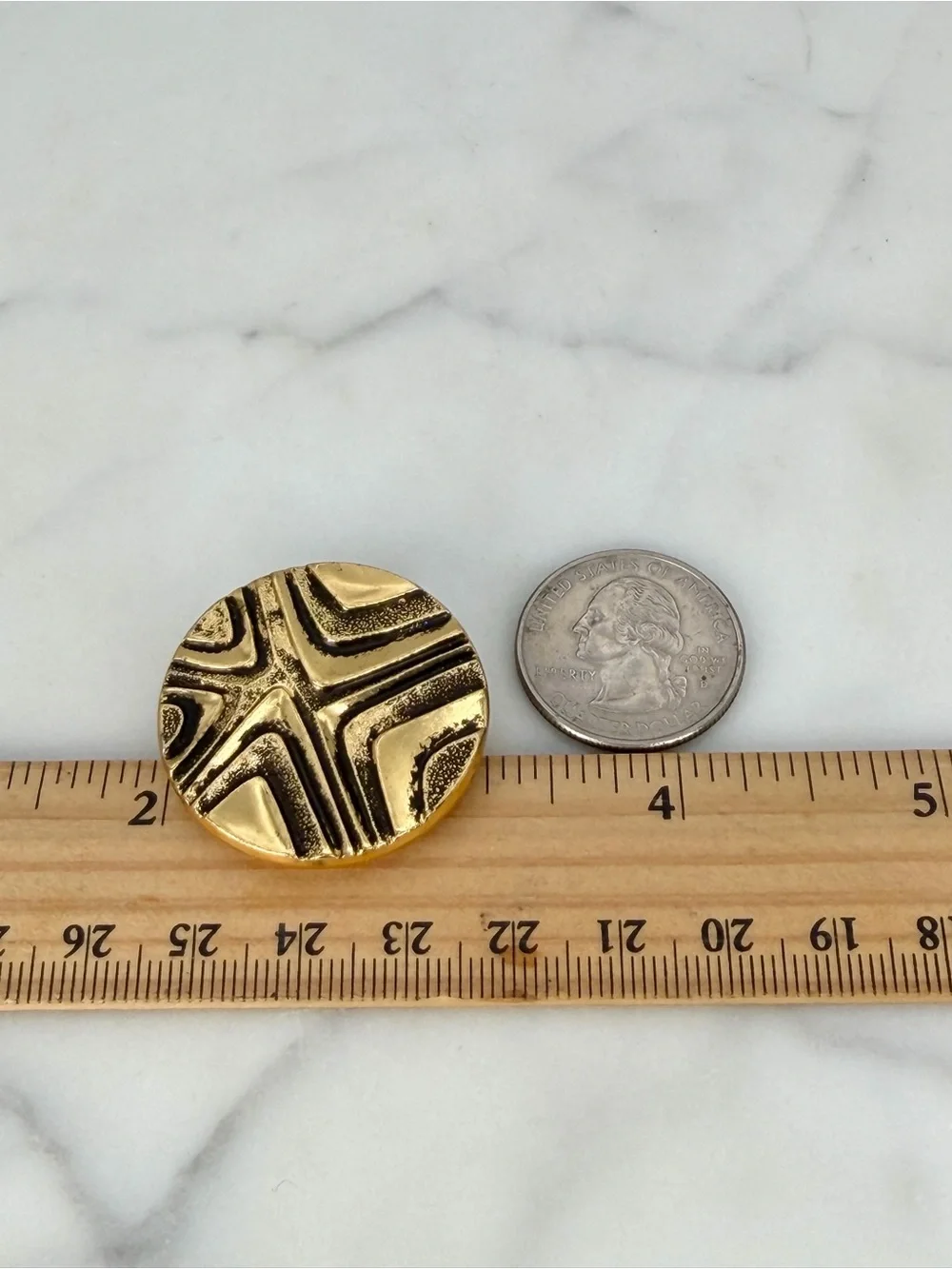 Vintage Scarf Clip Signed West Germany Gold Geometric MCM Brutalist Round Mod